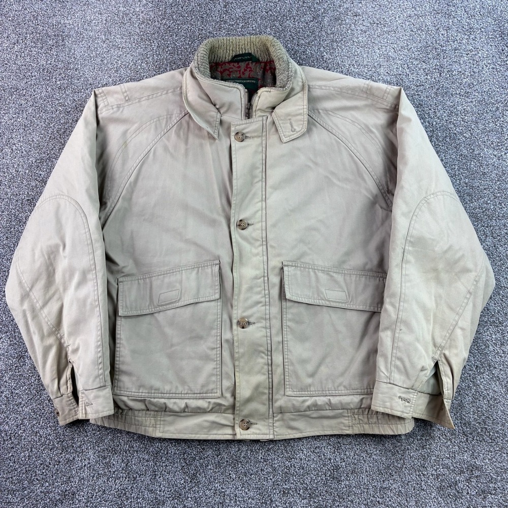Vintage Orvis Jacket Mens XL Tan Cotton Paisley Lined Insulated Utility Bomber